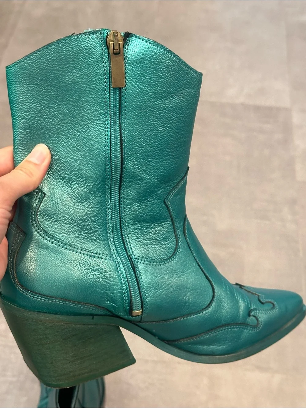ESC Teal Leather Cowboy Boots Womens 37 - Picture 3 of 8